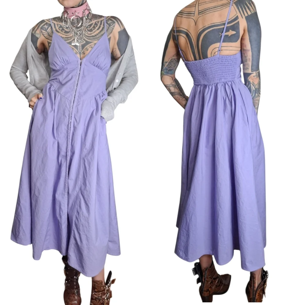 Urban Outfitters UO Cedar Poplin Corset Midi Dress Womens XS Purple 100% Cotton - Picture 1 of 6